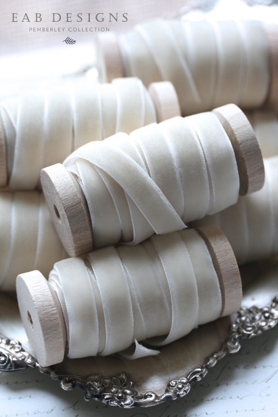 Ivory Velvet Ribbon 3/8 Velvet Ribbon Velvet Ribbon Etsy