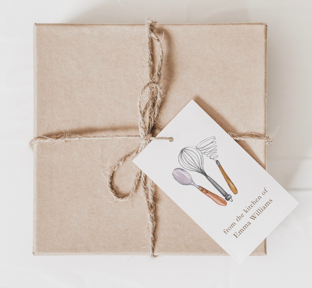 Personalized Baking Gift Tags: Watercolor Kitchen Utensils, Set of 10 ...
