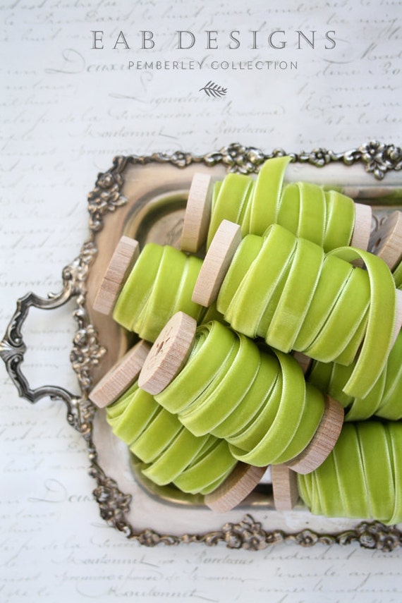 Chartreuse Velvet Ribbon: Light Green Wedding Favor Ribbon (3/8" • 1/2")