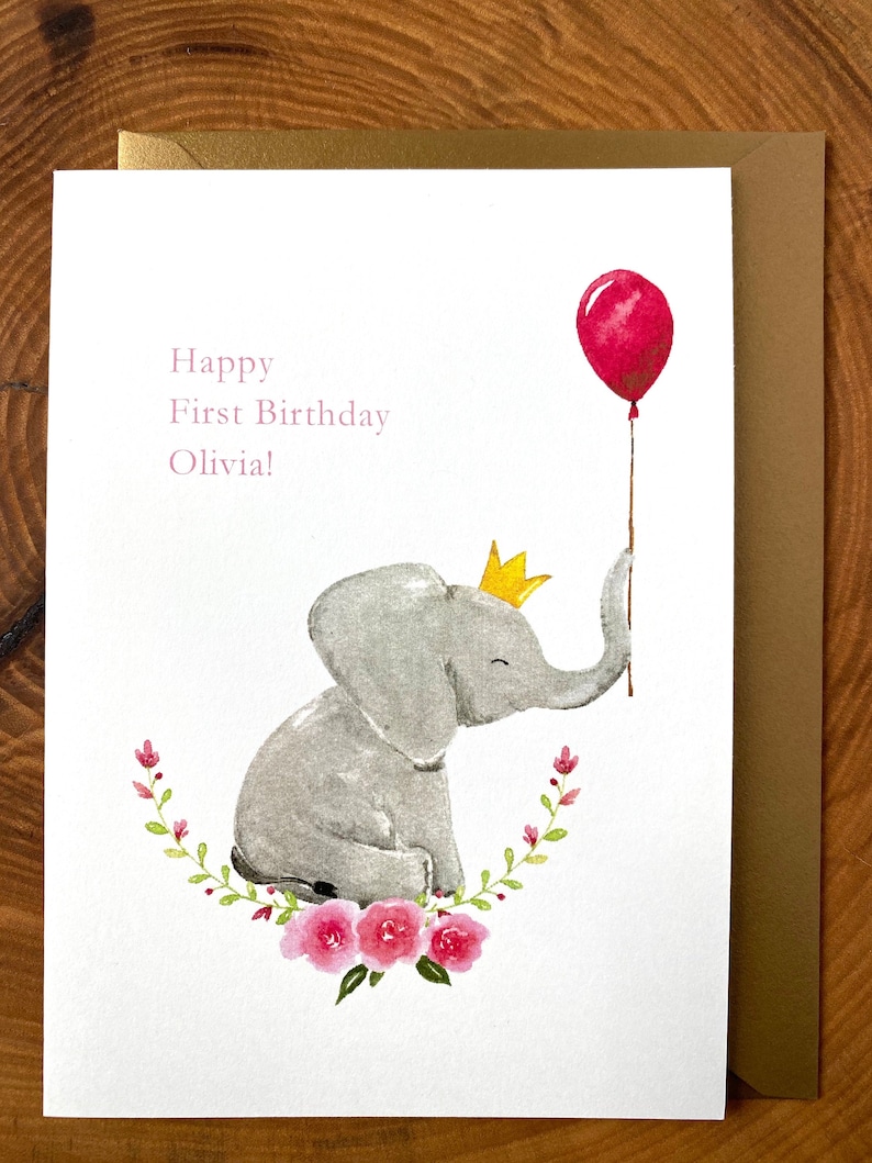 Personalized Birthday Card, First Birthday Card, Girl's Birthday Card, Child's Birthday Card, Baby Elephant, Happy Birthday Card image 7