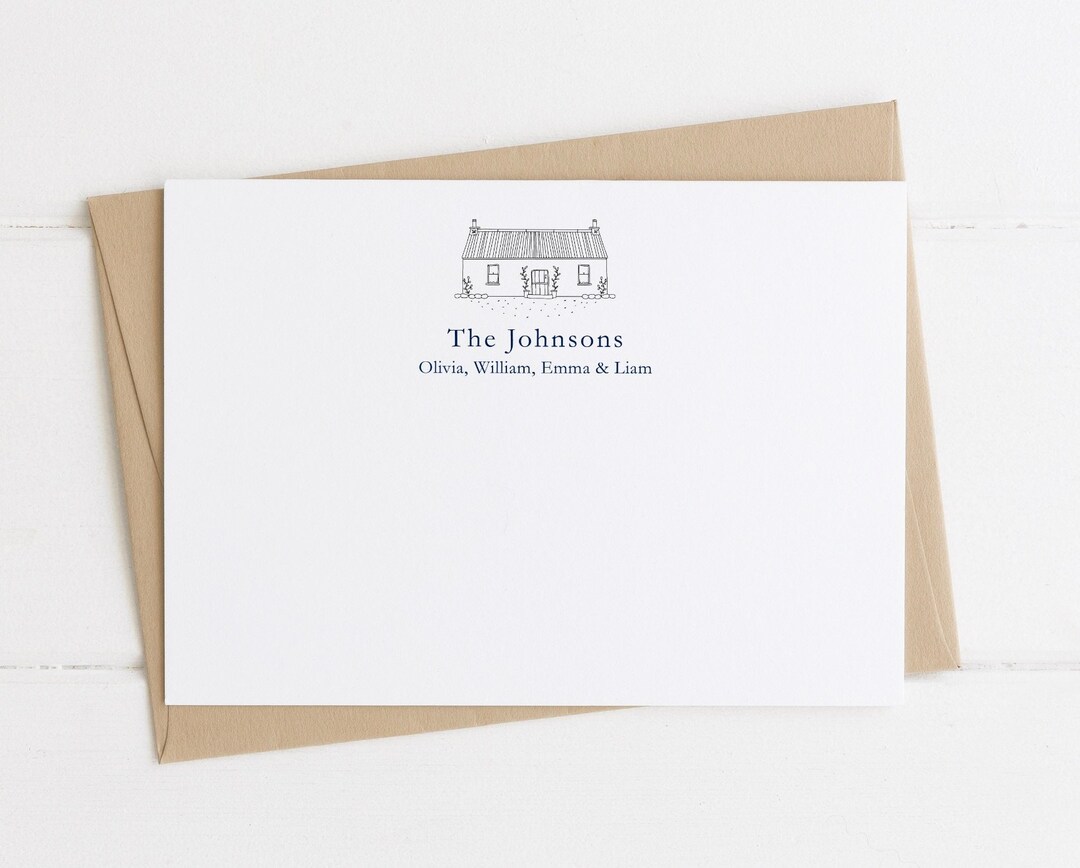 Personalized Family Note Cards, Family Stationery, Illustrated House