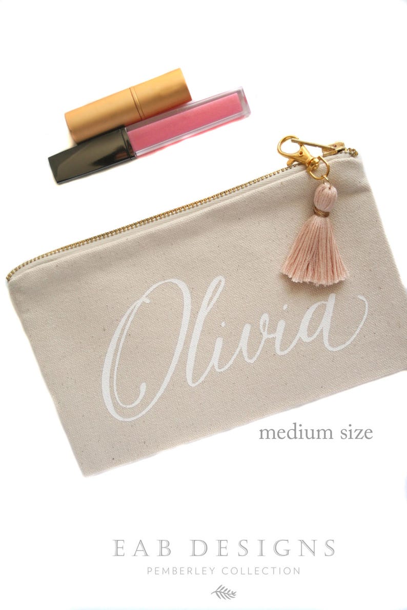 Personalized Makeup Bag, Personalized Cosmetic Bag, Canvas Pouch, Bridesmaid Cosmetic Bag, Bridal Party Gift, Pencil Case, Custom Bag, Favor image 5