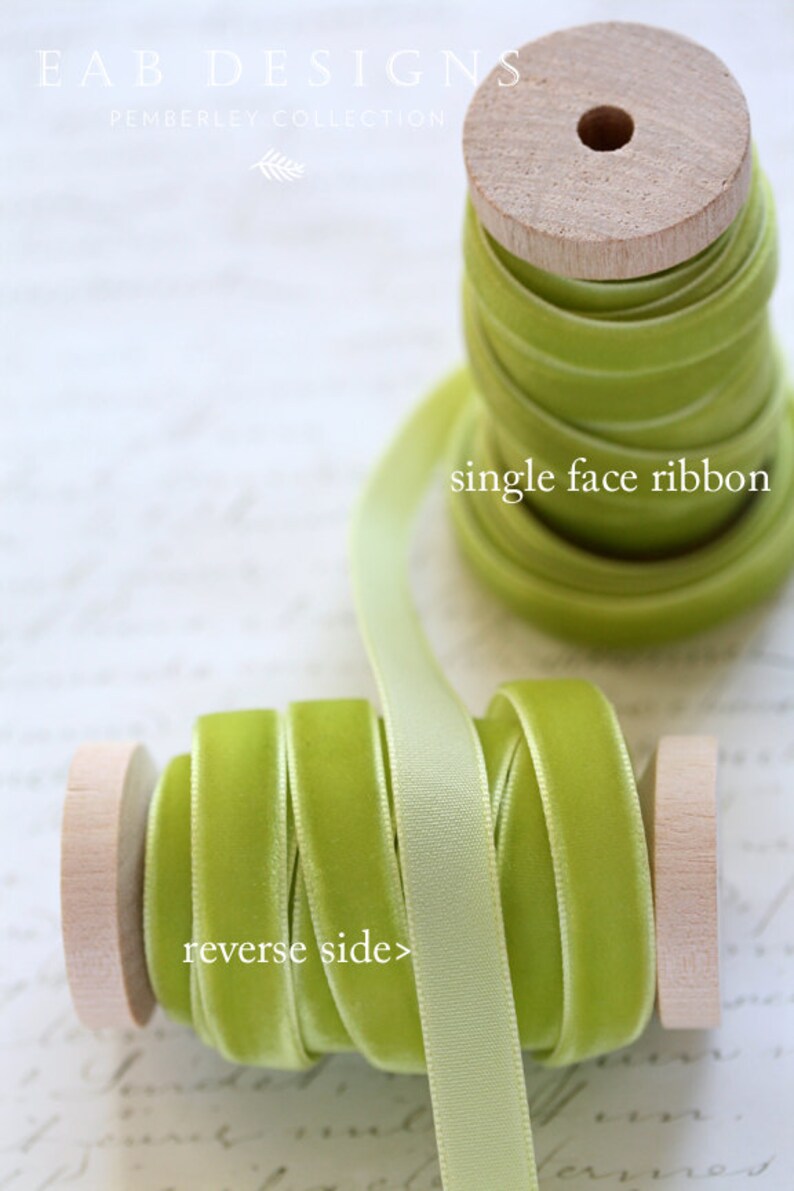 Chartreuse Velvet Ribbon: Light Green Wedding Favor Ribbon (3/8