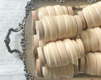 Antique Ivory Velvet Ribbon: Single-Faced, (3/8", 1/2", 1")