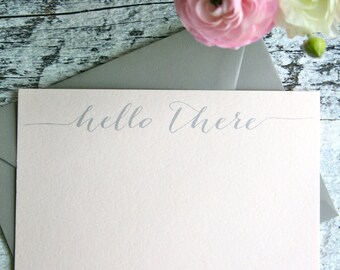 Hello Note Cards, Hello There Note Cards, Set of 5, Blush Note Cards, Stationery Set, Flat Note Cards