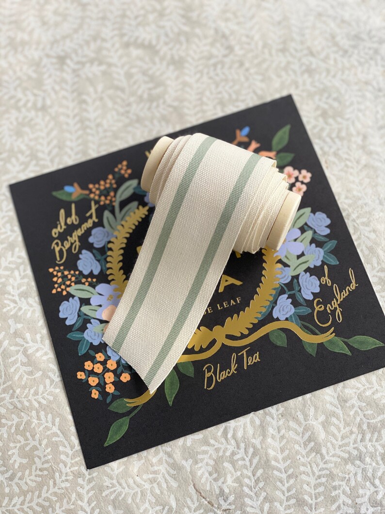 Light Sage Striped Ribbon, 1.5 inch, Cotton Striped Ribbon, Dusty Sage Striped Ribbon, Double Striped Cotton Ribbon, Green Striped Ribbon image 2