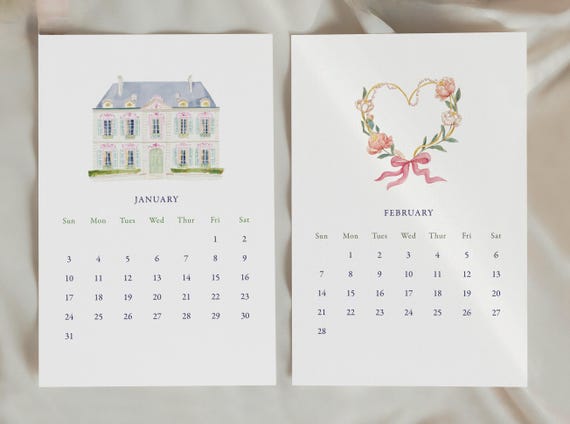 2027 Desk Calendar, French, French Chateau, Gift for Francophile, Rococo