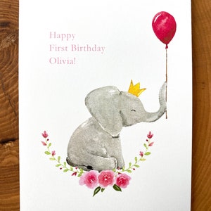 Personalized Birthday Card, First Birthday Card, Girl's Birthday Card, Child's Birthday Card, Baby Elephant, Happy Birthday Card image 4