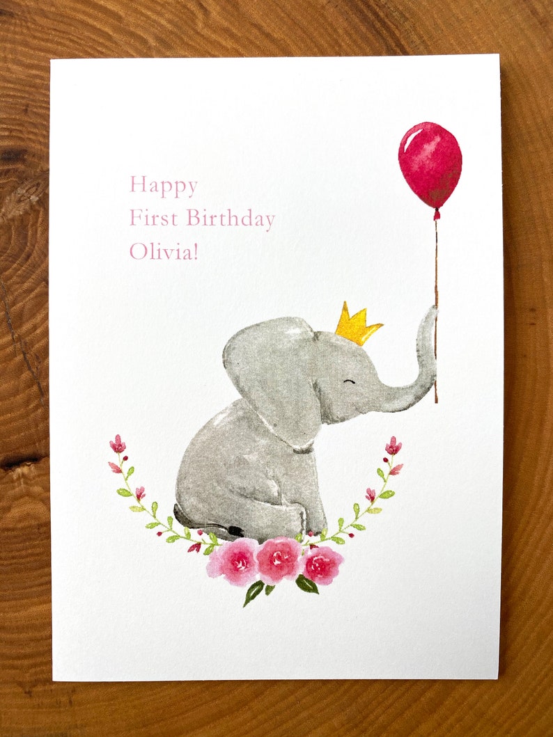 Personalized Birthday Card, First Birthday Card, Girl's Birthday Card, Child's Birthday Card, Baby Elephant, Happy Birthday Card image 4