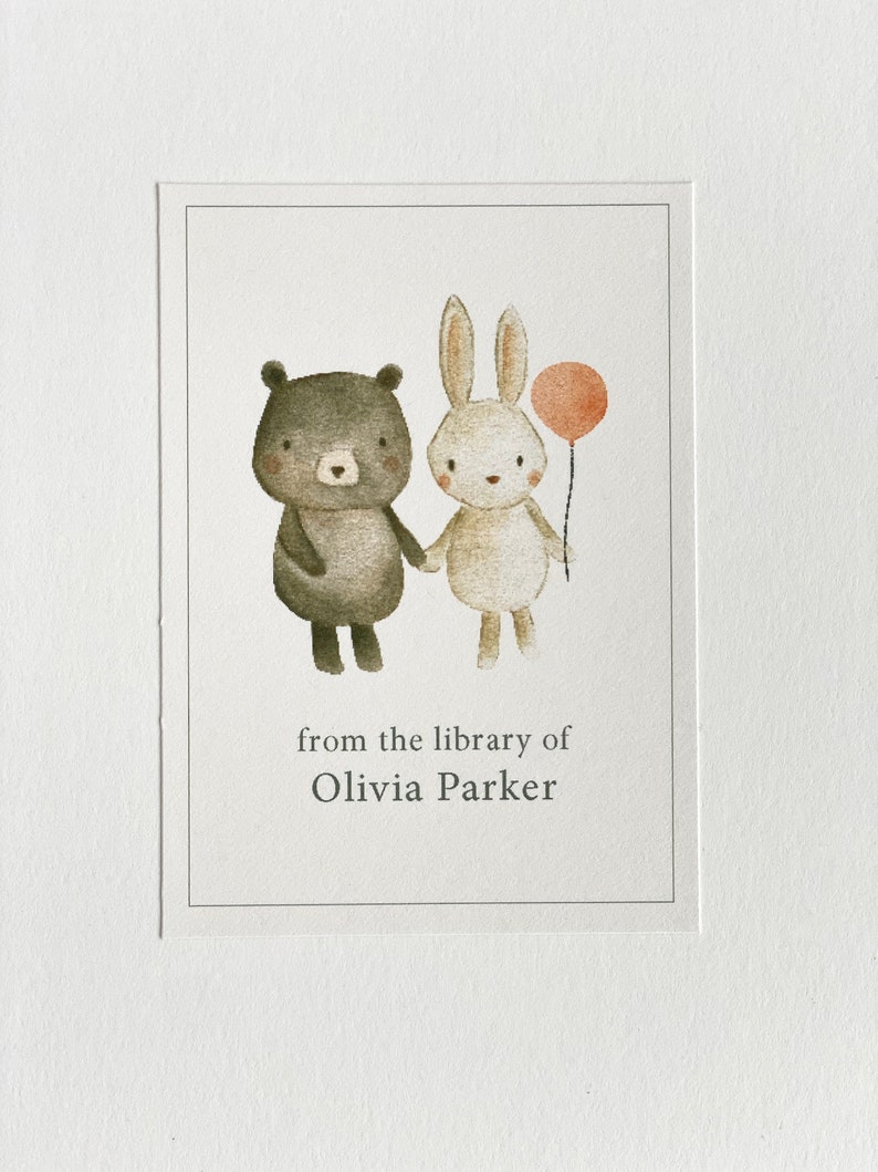 personalized child's bookplates, bookplates for child, personalized bookplates, kid's bookplate, children's bookplates, bunny, bear Bild 1