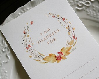 I am Thankful For Cards, Thanksgiving  Cards, Thanksgiving Gratitude Cards, Thanksgiving List, Thanksgiving Table Cards, Thankful List
