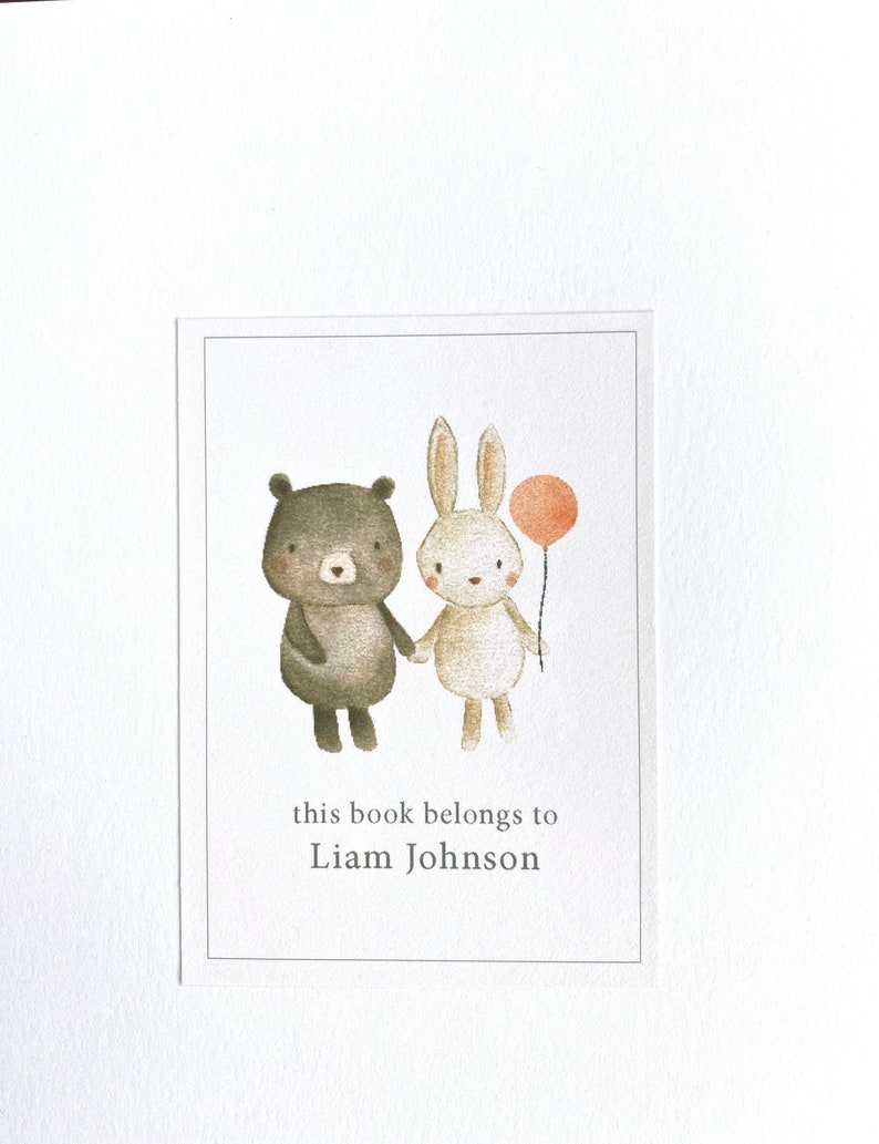 personalized child's bookplates, bookplates for child, personalized bookplates, kid's bookplate, children's bookplates, bunny, bear image 2