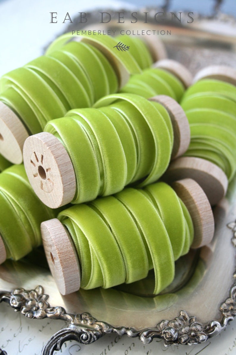 Chartreuse Velvet Ribbon: Light Green Wedding Favor Ribbon (3/8