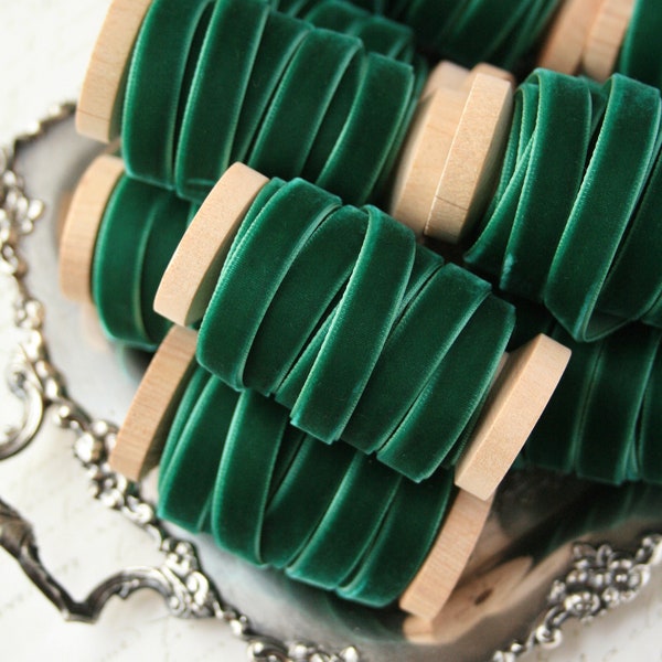 Emerald Green Velvet Ribbon, 3/8",• 1/2", Green Velvet Ribbon, Christmas Ribbon