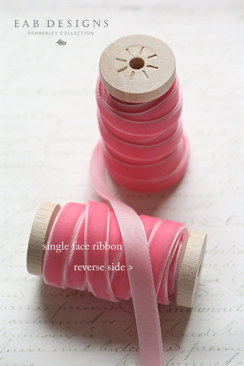 Pink Velvet Ribbon, 3/8, 1/2 Bright Pink Velvet Ribbon, Pink Ribbon, Pink Wedding image 2