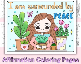 Printable Affirmations Coloring Pages | Stress Relief, Self-Love (Digital Download)