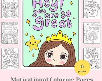 Positive Affirmation Coloring Pages, Motivational Art for Kids Adults (PDF Download)