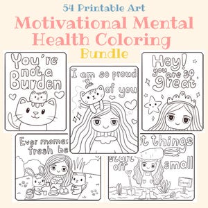 Psychische Gesundheit Malseiten: 54 Affirmationen für Selbstfürsorge (druckbare PDF)