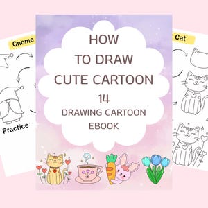 14 Cómo dibujar dibujos animados kawaii paso a paso para niños / Práctica de dibujo linda imprimible / Guía fácil de dibujo kawaii