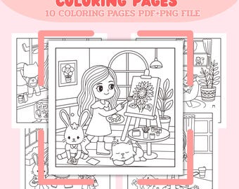 Cozy Girl Moments Coloring Pages: Relaxing Activity (Digital Download, PDF & PNG, 10 Pages)