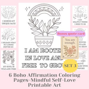 6 Boho Affirmation Coloring Pages – Mindful Self-Love Printable Art | Positive Quote Coloring Sheets for Adults & Teens