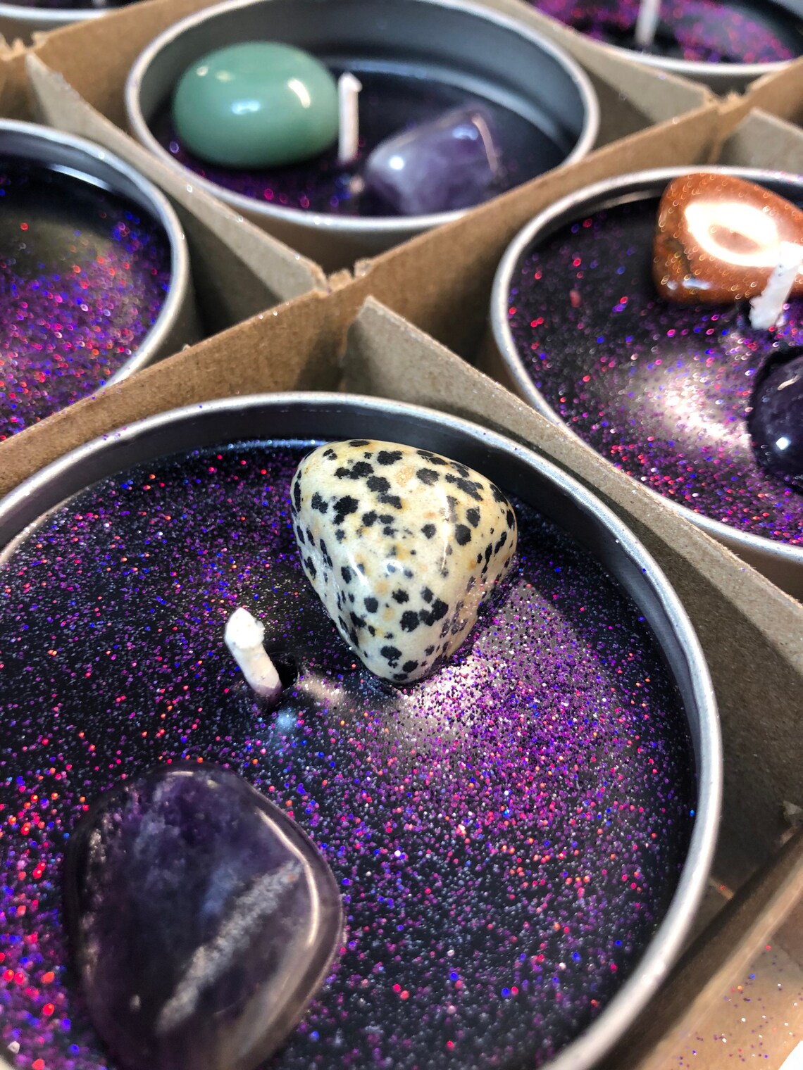 Gemstone Candles with real semi precious stones amethyst Etsy
