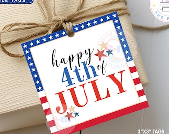 4. Juli Geschenkanhänger zum 4. Juli druckbar, glücklich 4. Juli Leckerli Geschenkanhänger, Stars & Stripes Favor Tag, 4.Juli rot weiß blau, digitaler Download