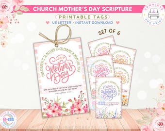 PRINTABLE Church Mother's Day Gift Tags, Mothers Day Scripture Cards, Happy Mothers Day Tags for Church, Mom Bible Verses, Instant Download