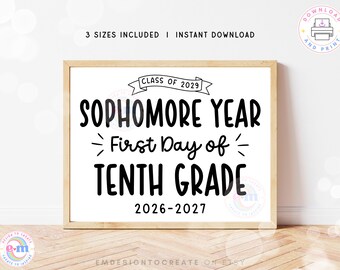 First Day of 10th Grade Sign Printable, Sophomore Year Class of 2029 Photo Prop Keepsake, Tenth Grade Sign, Digital Download PDF