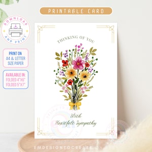 Carte de sympathie à imprimer, carte de condoléances, carte de pensée pour vous, carte de condoléances fleurs, carte de deuil, TÉLÉCHARGEMENT IMMÉDIAT