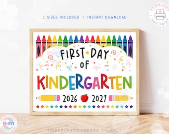 Schild für den ersten Kindergartentag, druckbares Schild für den ersten Schultag, Foto-Requisite für den Schulanfang 2026, Erinnerungsstück zum ersten Kindergartentag