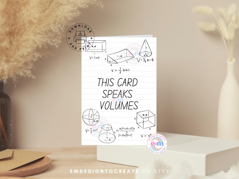 This Card Speaks Volumes, Printable Math Humor Greeting Card ...