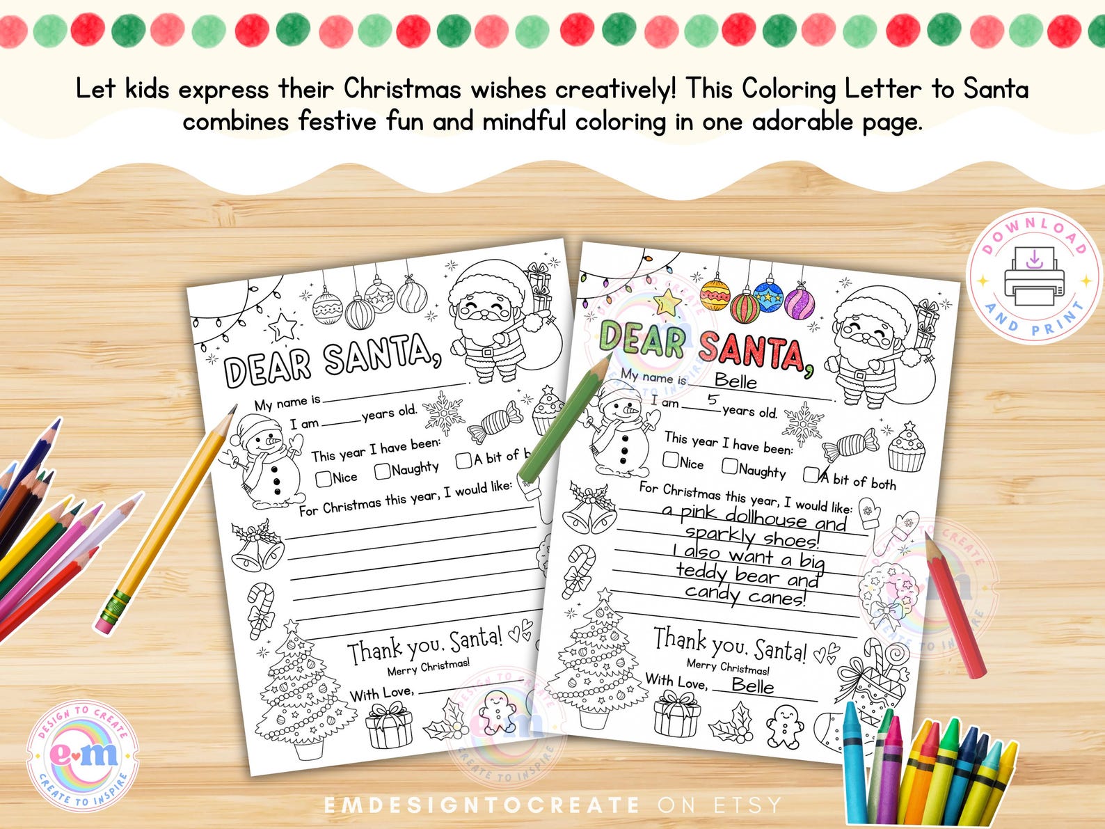 Letter to Santa Coloring Page for Kids, Printable Christmas Wish List ...