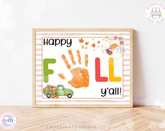 Happy Fall Y'all Handprint Craft Printable, Fall Handprint Art for Kids, Preschool Autumn Craft Activity, Toddler Daycare DIY Keepsake