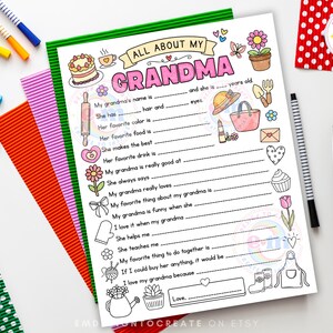 Allt om min mormor utskrivbar, aktivitet för barn med mors dag, frågeformulär för mormor att fylla i målarbild, present till mormor som minne (PDF) bild 6