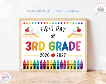 Schild zum Ausdrucken für den ersten Schultag der 3. Klasse | Schild für den ersten Schultag | Foto-Requisite für den Schulanfang (3. Klasse, Schuljahr 2026/27) | Digitaler Download