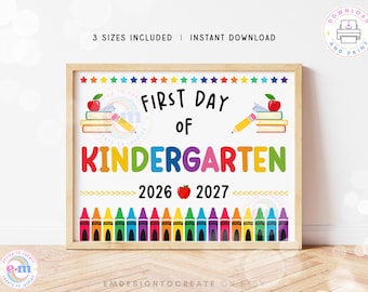 Schild für den ersten Kindergartentag, Schild für den ersten Schultag zum Ausdrucken, Foto-Requisite zum Schulanfang, Erinnerungsstück für Kinder und Lehrer, Schuljahr 2026/27