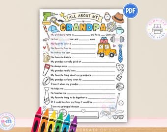 All About My Grandpa Printable, Father’s Day Kids Activity Questionnaire, Grandpa Fill-In Worksheet Coloring Page Keepsake, Digital Download