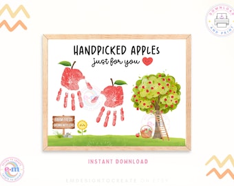Fall Handprint Craft Printable, Apple Handprint Art Keepsake for Baby Toddler, September Crafts DIY Activity Daycare Preschool Kids, Digital