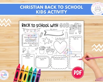 Arbeitsblatt für den christlichen Schulanfang: Druckbare Vorlage für den ersten Schultag, Malvorlage für Kinder im Sonntagsschulunterricht (digitales PDF)