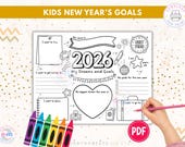 New Year's Resolution Printable for Kids: 2026 New Year Goals Setting Worksheet, Kids Activity Coloring Page, Digital Download PDF