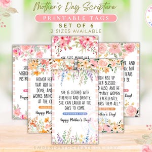 Etiquetas com versículos bíblicos para impressão para o Dia das Mães, etiquetas para chá de Feliz Dia das Mães, cartões com versículos bíblicos para o Dia das Mães, etiquetas de Provérbios 31 para o Dia das Mães
