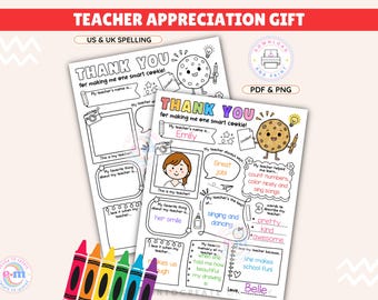Teacher Appreciation Week Gift, One Smart Cookie Printable, Thank You Teacher Coloring Page, End of School Year Card, All About My Teacher