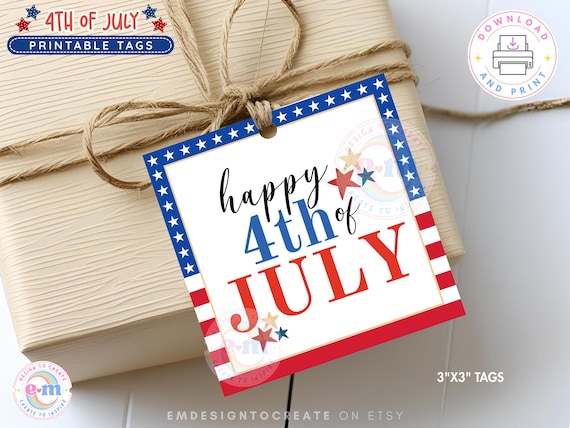 4th of July Gift Tags Printable, Happy 4th of July Treat Tags, Stars & Stripes Favor Tag, Fourth of July Red White Blue, Digital Download