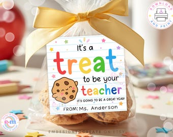 Printable Back to School Cookie Gift Tag, First Day of School Student Treat Tag, Teacher Welcome Gift, Classroom Favor, Instant Download PDF