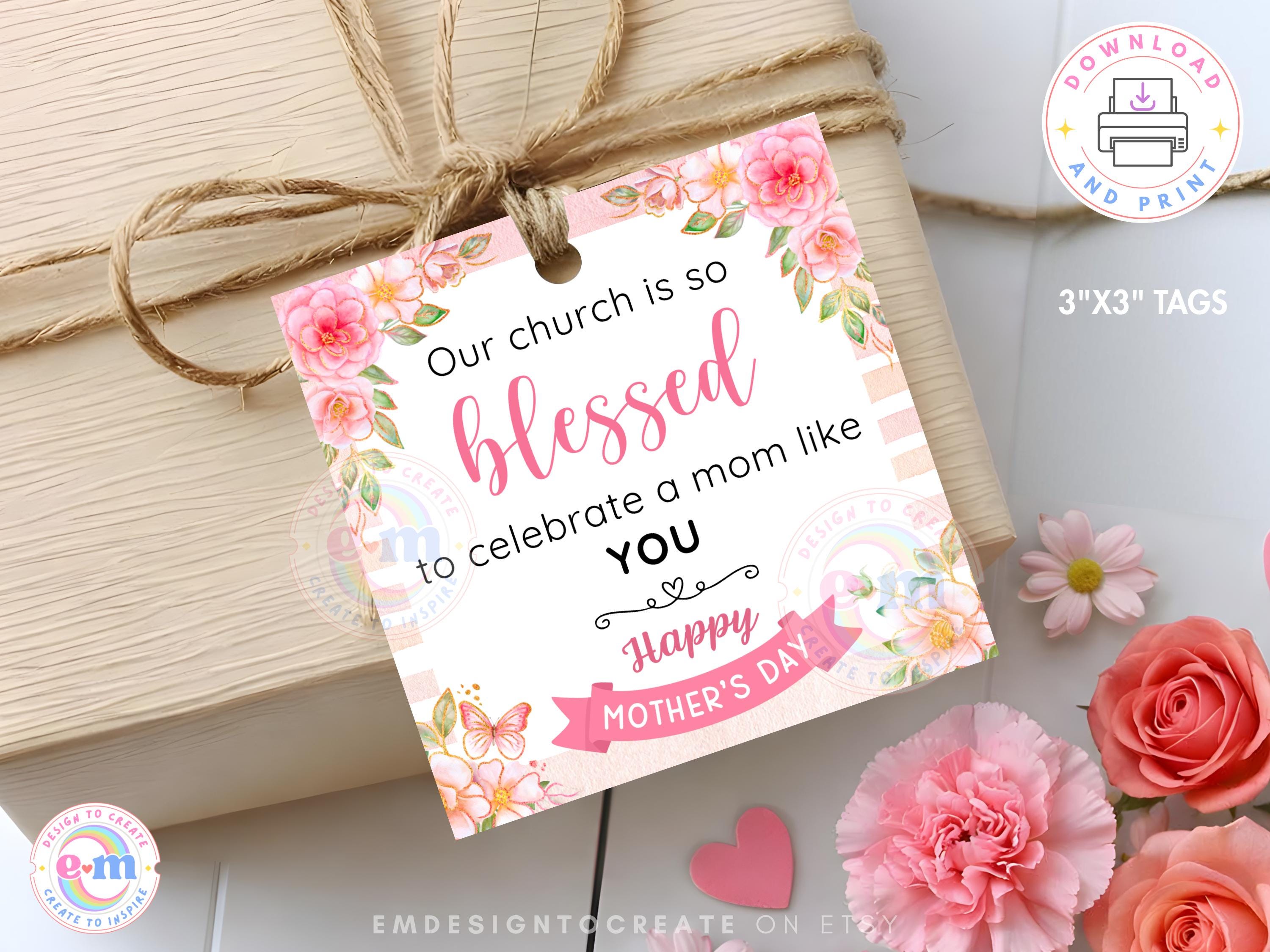 Church Mother's Day Gift Tag Printable, Floral Church Women Mom Treat ...