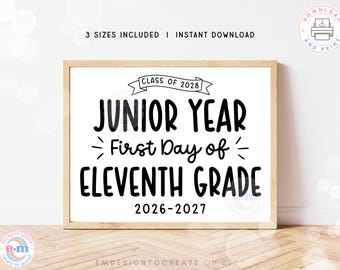 First Day of 11th Grade Sign Printable, Junior Year Class of 2029 Photo Prop Keepsake, Eleventh Grade Sign, Digital Download PDF