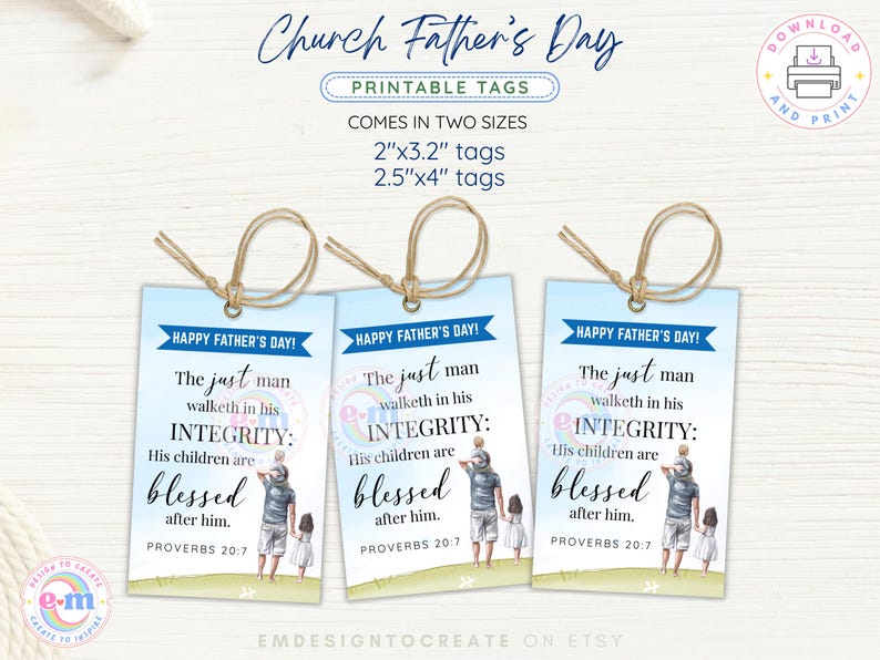 PRINTABLE Church Father's Day Gift Tags, Happy Fathers Day Tags for ...