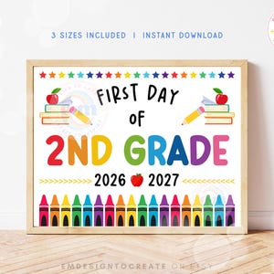 PRINTABLE First Day of 2nd Grade Sign, First Day of School Sign, Back to School Photo Prop Grade 2 Kids Year 2026-2027, INSTANT DOWNLOAD