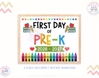 "Erster Schultag Pre-K Schild, Schulanfang Schild, ""Back to School"" Fotorequisite, Kinder Lehrer 2026-2027, SOFORTIGER DOWNLOAD."